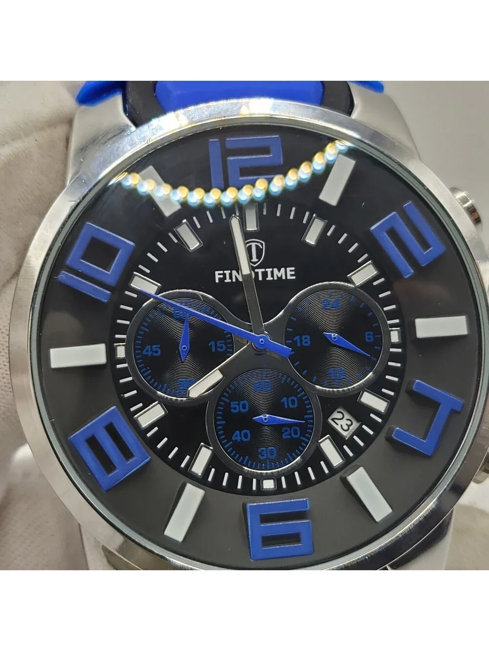 FindTime Blue/Black Chronograph Mens Watch  49mm New Battery